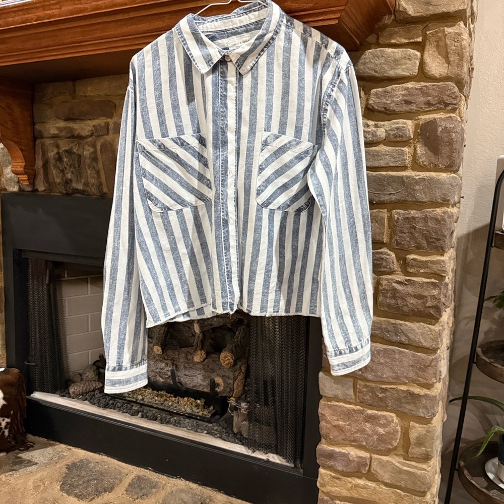 Thread & Supply Navy and White Striped Button Down Shirt